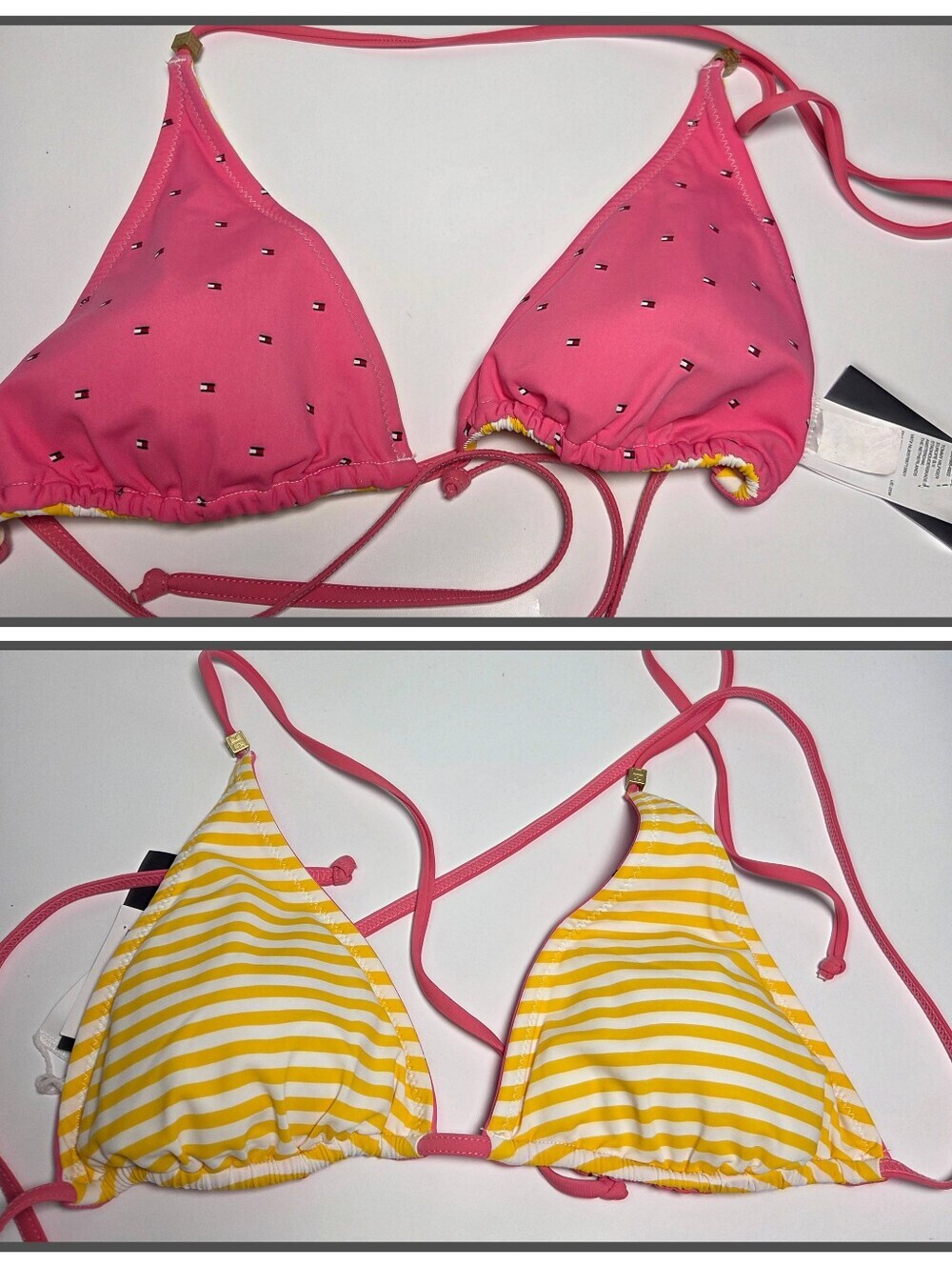 Tommy Hilfiger Womens Pink Yellow Reversible Bikini Top Size XL NWT Top Only